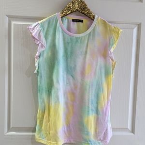 SHEIN Tie Dye Ruffle Sleeved T-Shirt